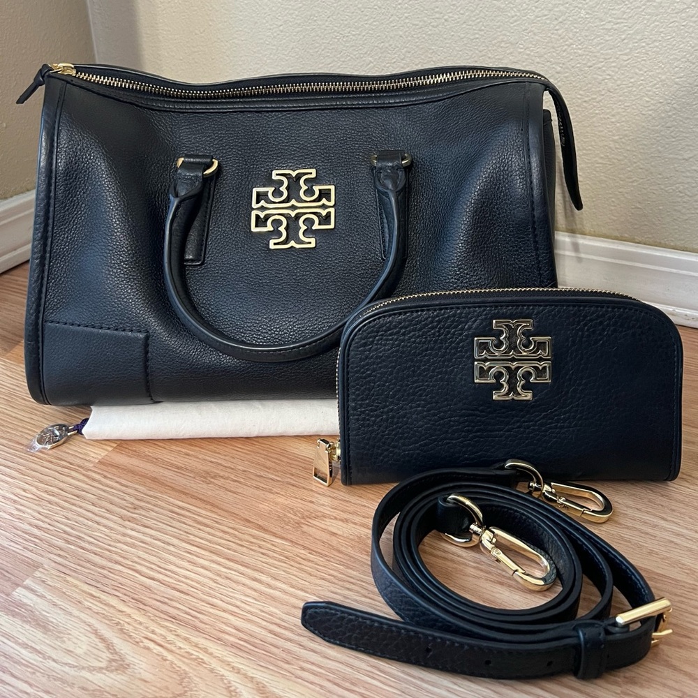 Tory Burch Black Leather Handbag Set